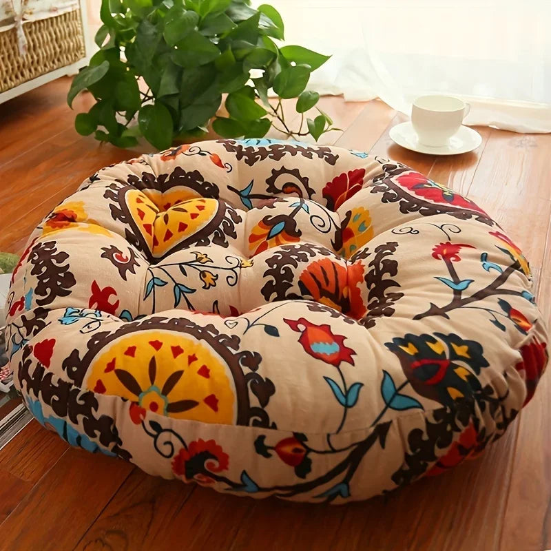 Coussin de sol rond en coton et lin Nesty - Esprit bohème, tatami (vue 10)