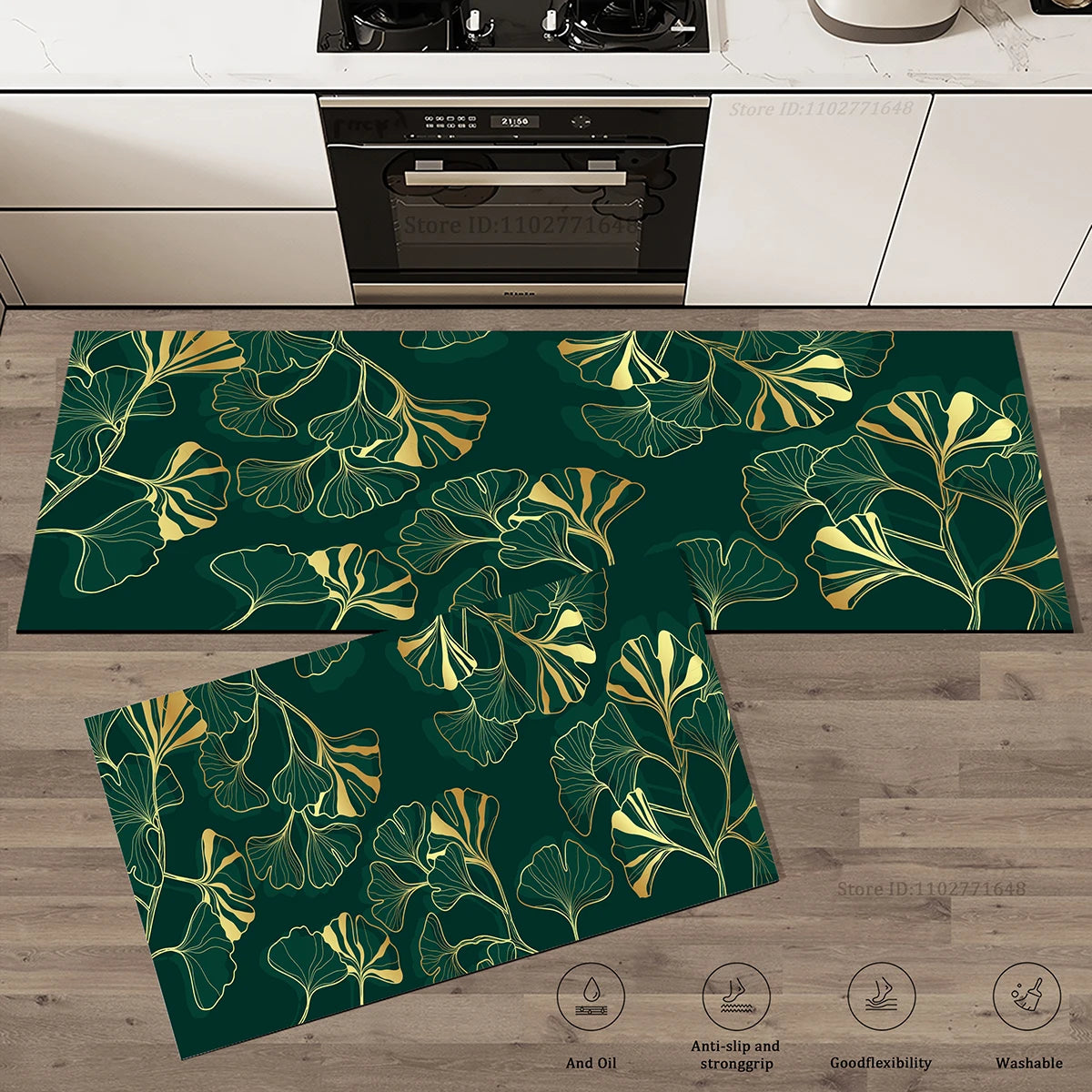 Tapis de cuisine à motif feuillage Nesty - Tapis long absorbant (vue 6)