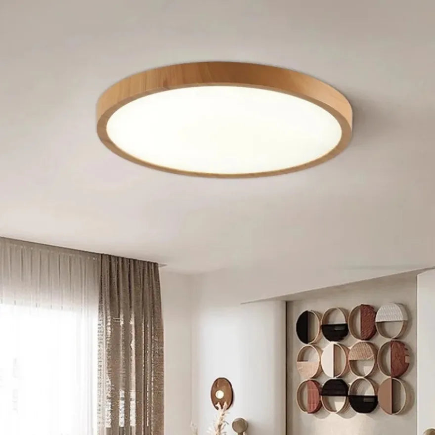 Plafonnier LED rond ultra-plat Nesty - Effet bois noyer (vue 5)
