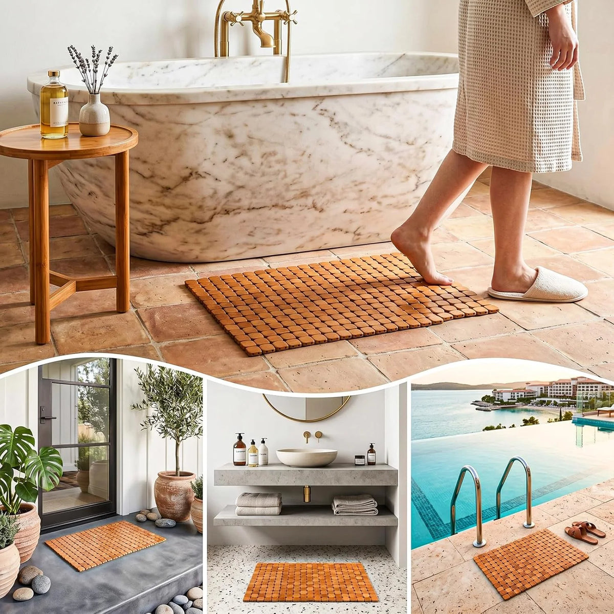 Tapis de douche en bambou à lattes — antidérapant, s'enroule facilement - Nesty (vue 2)