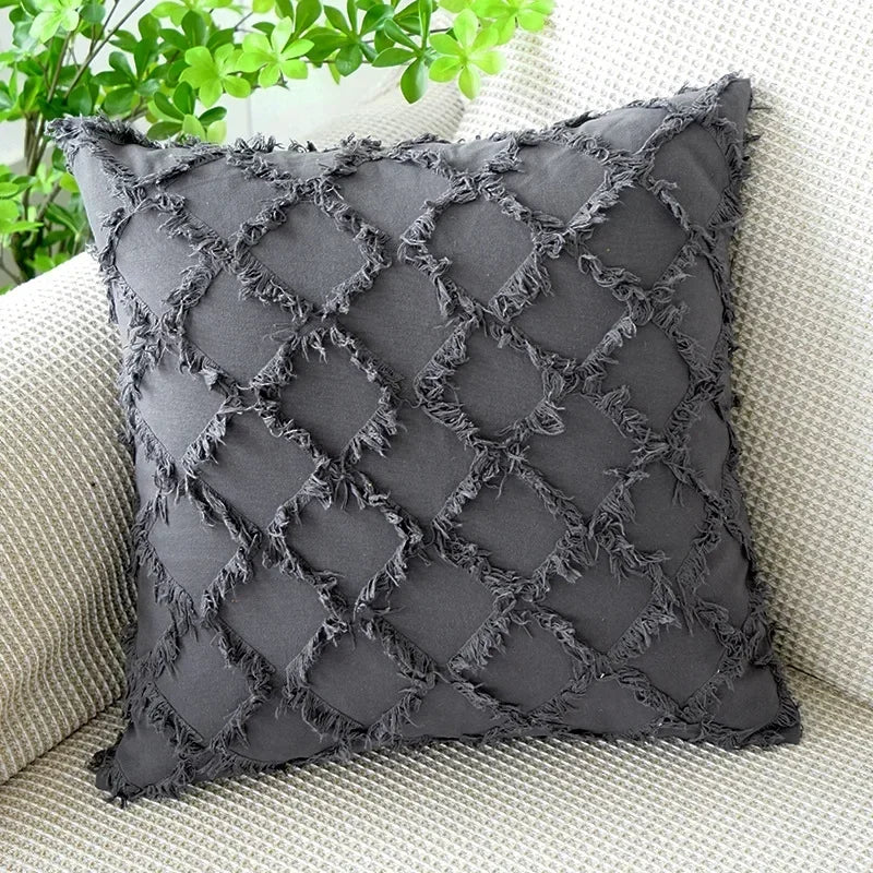 Housse de coussin en coton et lin Nesty - Motif losange tricoté (vue 11)