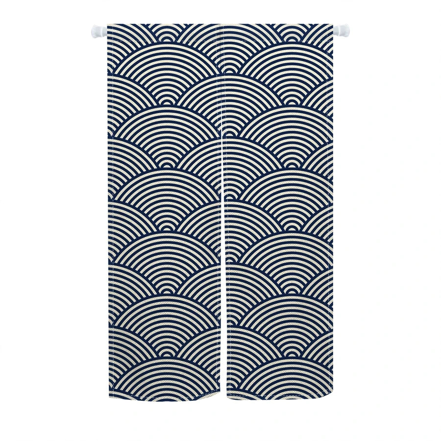 Rideau japonais noren bleu à motif vague, en lin pour porte - Nesty (vue 19)