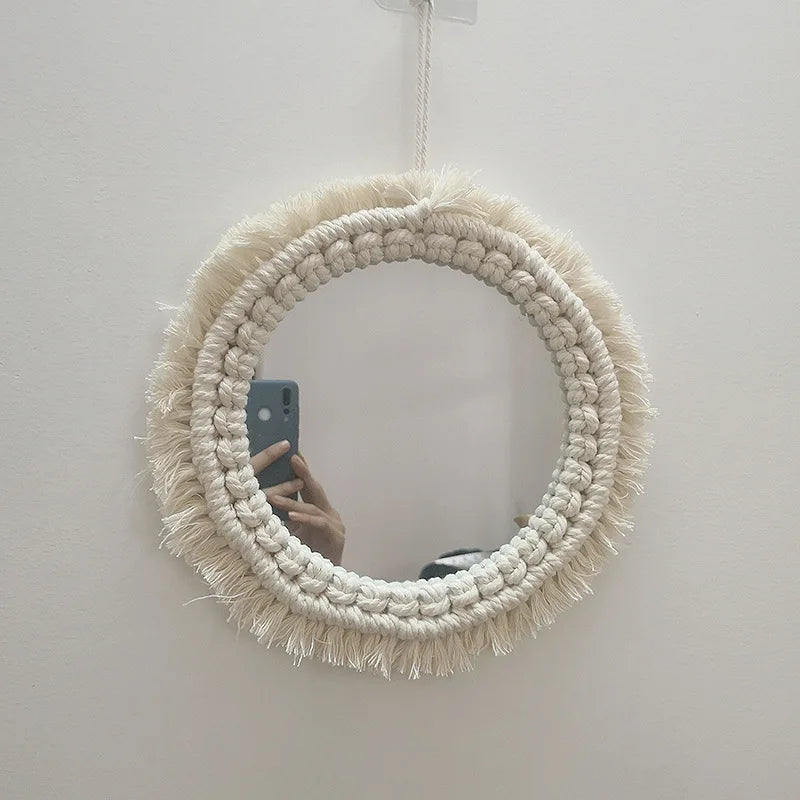 Miroir rond macramé, cadre tressé bohème (vue 10) - Nesty
