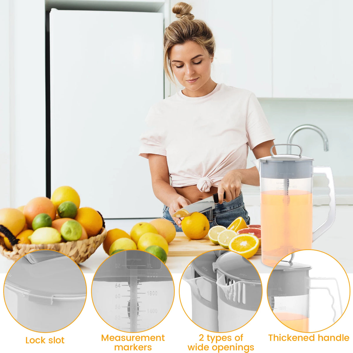 Pichet mélangeur en plastique transparent avec couvercle, 2 L - Nesty (vue 3)