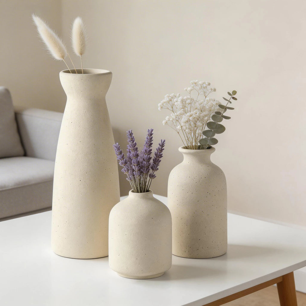 Trio de vases en grès beige, style champêtre - Nesty (vue 5)