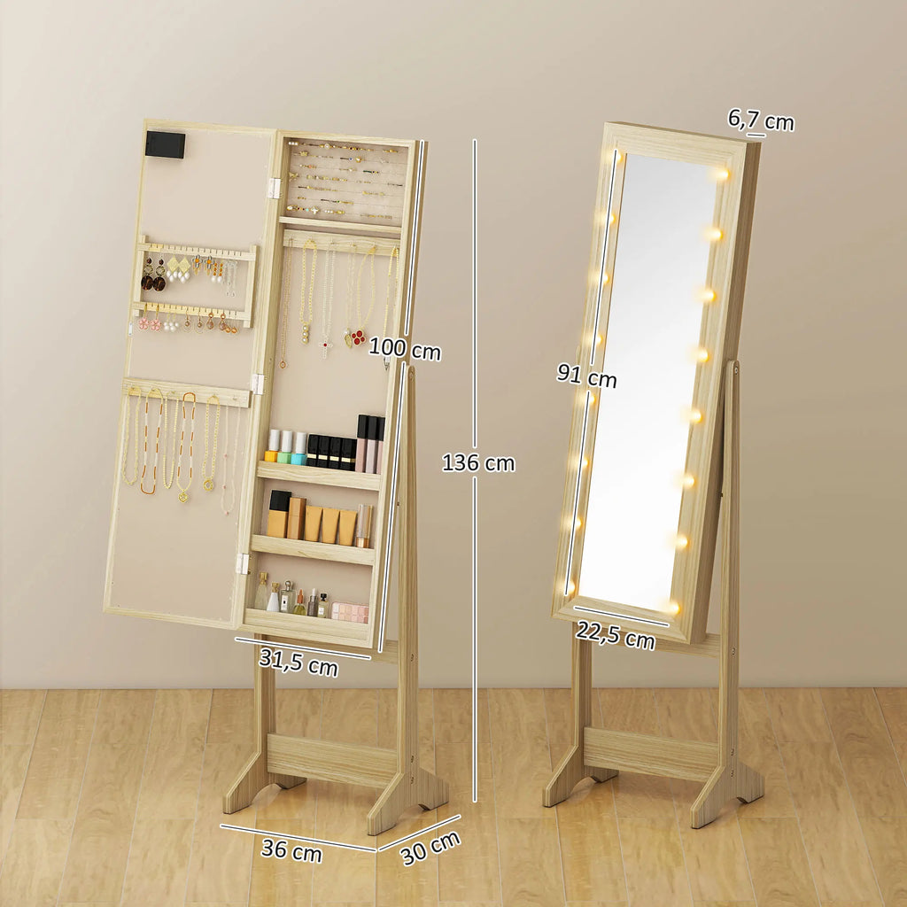 Coiffeuse miroir en bois Nesty - Schéma des dimensions ouvert et fermé, 136 cm de hauteur, miroir 91 x 22,5 cm