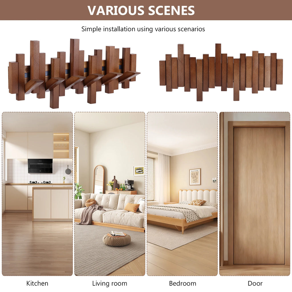 Porte-manteau mural en bois — 6 crochets escamotables - Nesty (vue 7)