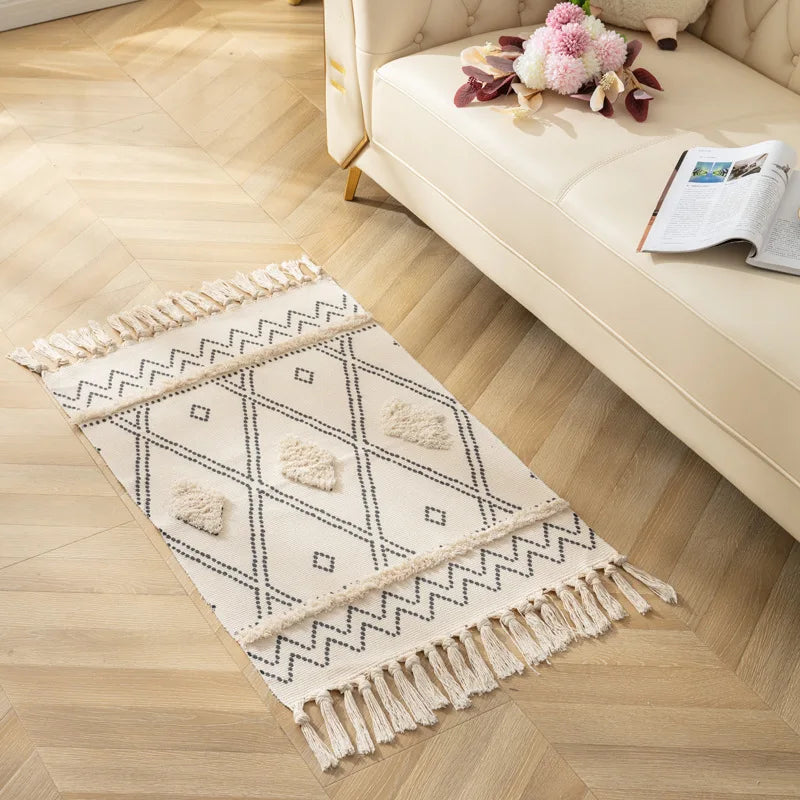 Tapis noué main à franges — motif géométrique (vue 6) - Nesty