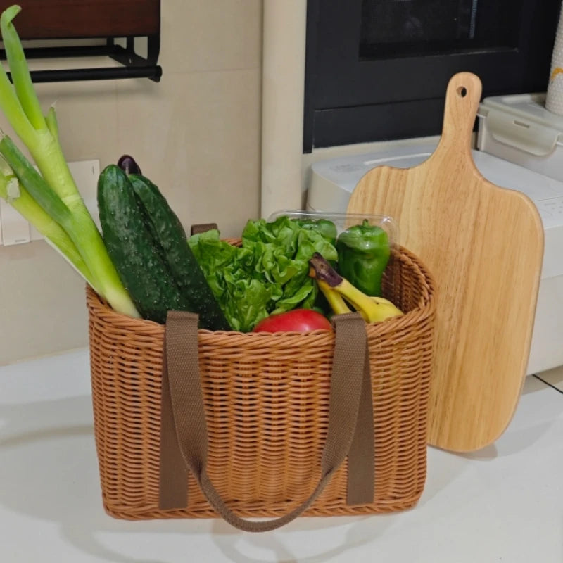 Grand panier de rangement tressé main avec couvercle, pour courses - Nesty (vue 3)