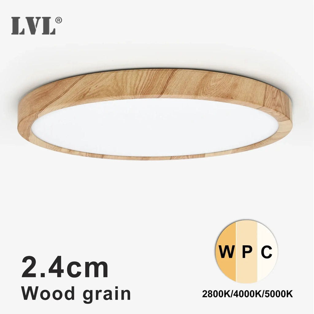 Plafonnier LED bois et blanc Nesty - Vue produit ronde en bois clair, épaisseur 2,4 cm, marque LVL