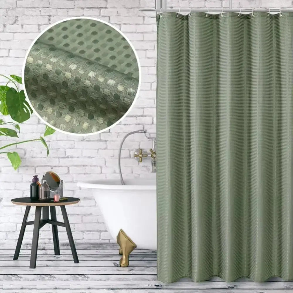 Rideau de douche gaufré en polyester imperméable, uni et anti-moisissure - Nesty (vue 1)