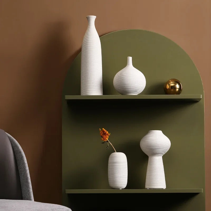 Vase céramique blanc épuré, motif végétal - Nesty (vue 2)