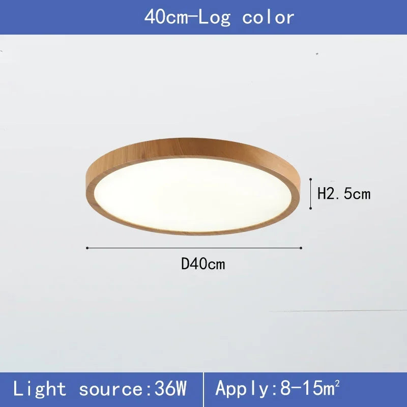 Plafonnier LED rond ultra-plat Nesty - Effet bois noyer (vue 10)
