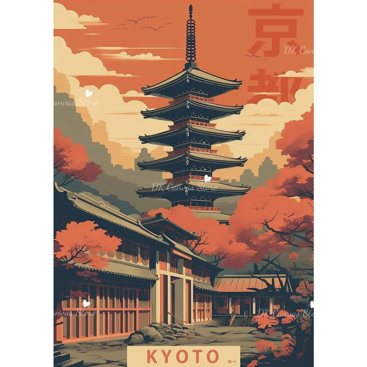 Toile murale illustrée Nesty - Scène japonaise vintage (vue 12)