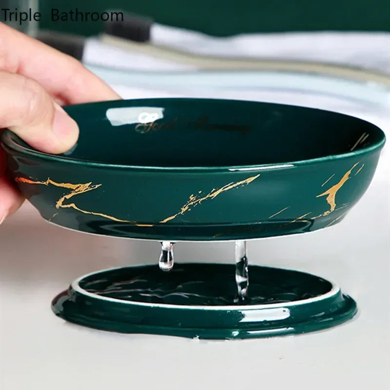 Porte-savon en céramique effet marbré, forme ronde (vue 6) - Nesty