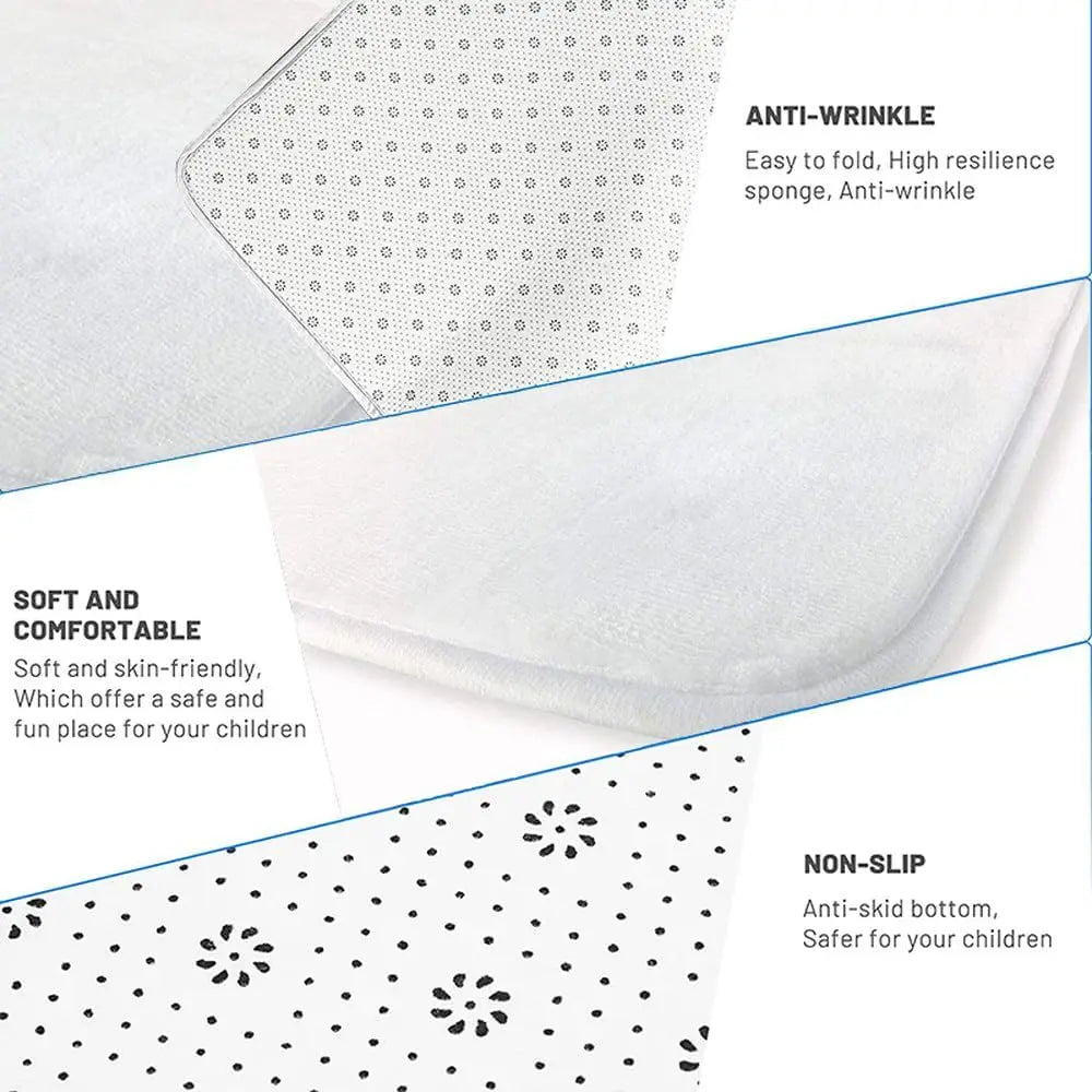 Gros plan sur la texture du tissu du tapis : dos antidérapant à picots et envers doux et pelucheux.