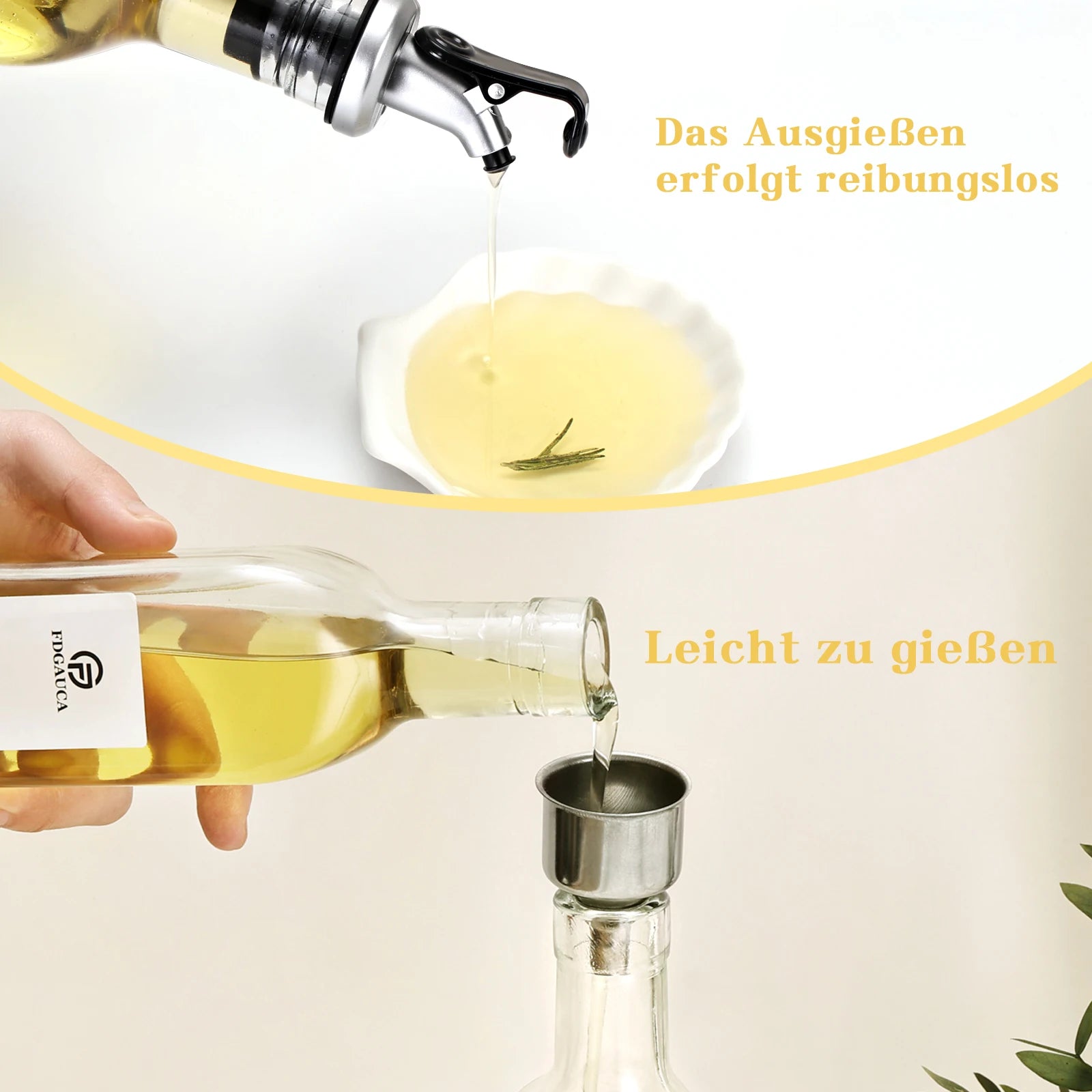 Set de 4 bouteilles à huile en verre avec support en bambou - Nesty (vue 6)