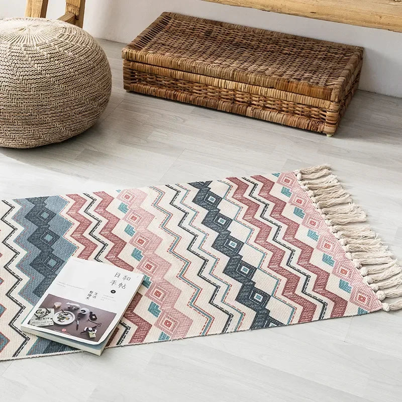 Tapis boho tissé main — franges et motif géométrique - Nesty (vue 9)