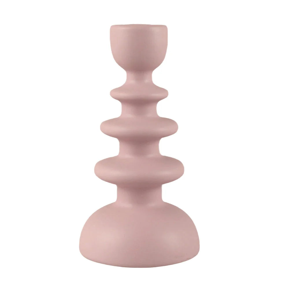 Bougeoir céramique galbé, teinte rose poudré (vue 7) - Nesty
