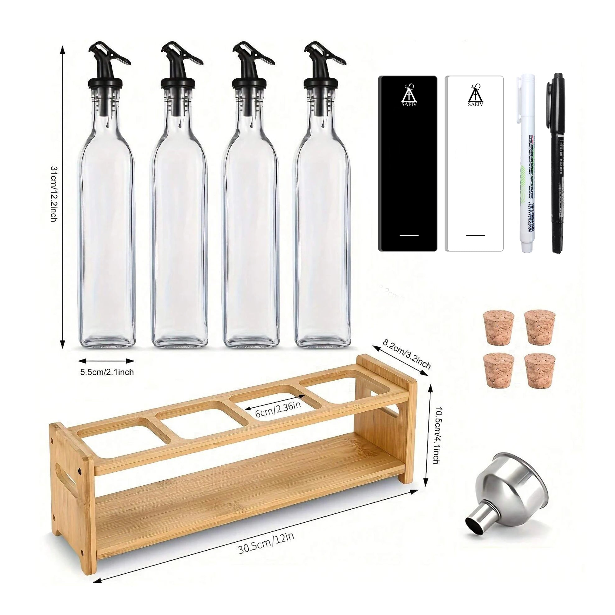Set huile et vinaigre en verre sur support en bambou - Nesty (vue 2)