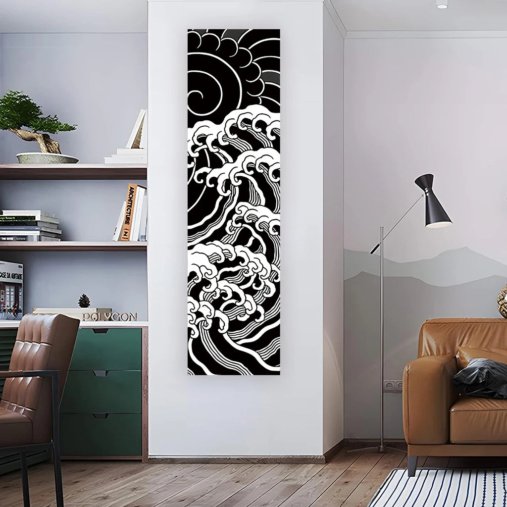 Tapisserie murale vagues japonaises Nesty - Soleil rouge pour le mur (vue 5)