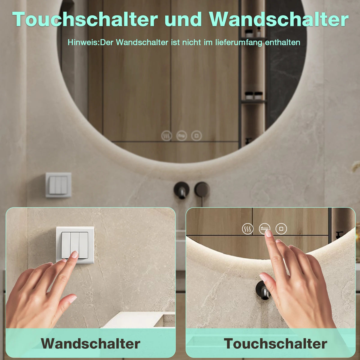 Miroir de salle de bain rond LED 60 cm — anti-buée et 3 teintes (vue 5) - Nesty