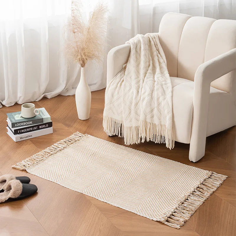 Tapis tressé en coton et lin — franges (vue 6) - Nesty