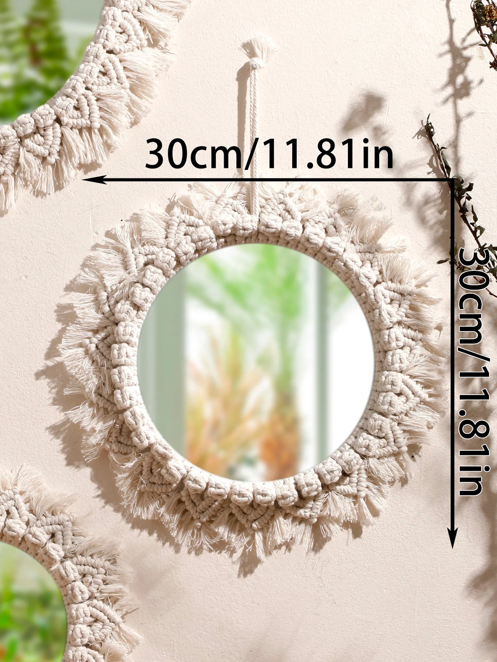 Miroir mural tissé macramé rond, décoration bohème (vue 8) - Nesty