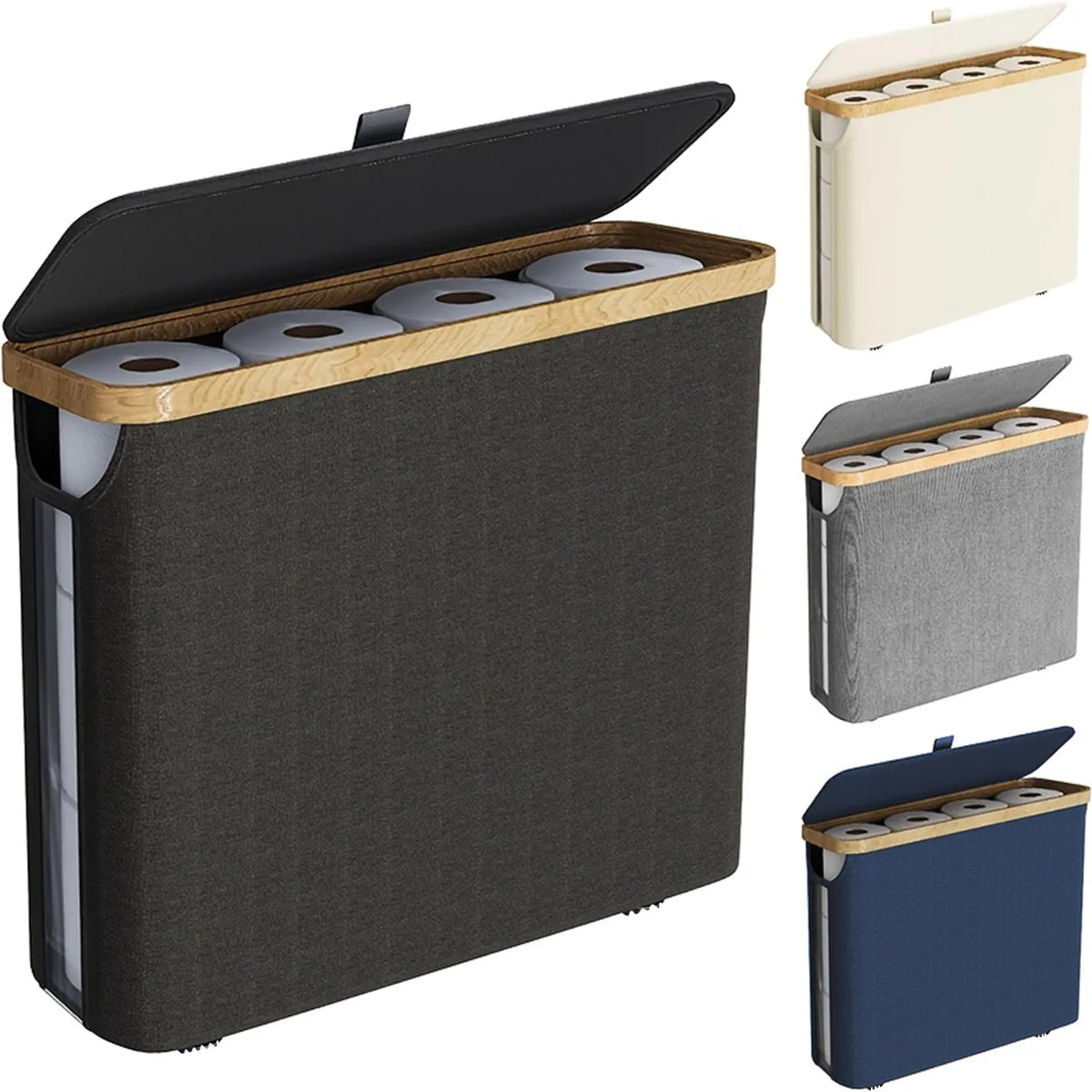 Range-papier toilette tressé en bambou avec couvercle - Nesty (vue 1)