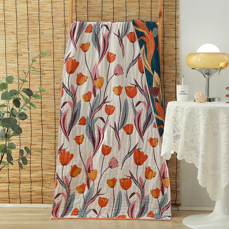 Serviette de bain en gaze de coton bio — motifs fleuris, 75 x 150 cm - Nesty (vue 11)