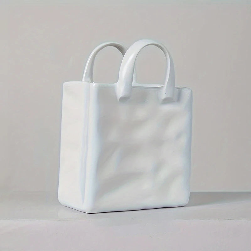 Vase blanc forme sac à main, fleurs séchées (vue 8) - Nesty