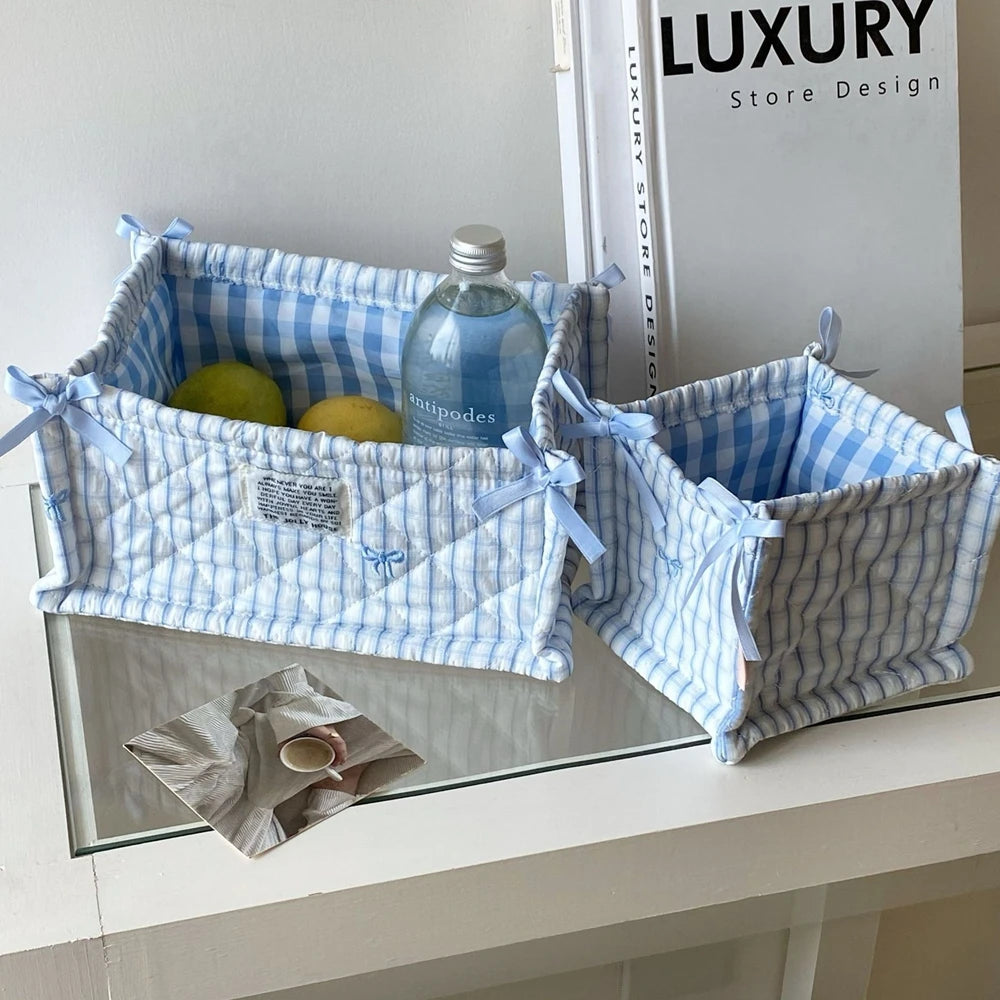 Panier de rangement matelassé pliable, rayures bleues - Nesty (vue 4)