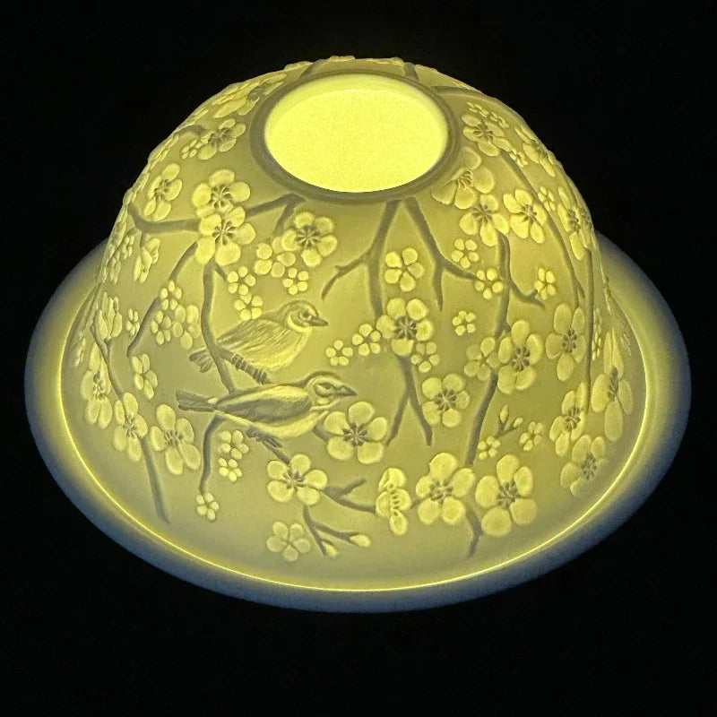 Photophore dôme en porcelaine fine, veilleuse translucide (vue 7) - Nesty