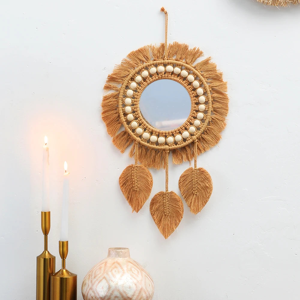 Miroir rond tissé main — suspension macramé en coton (vue 7) - Nesty