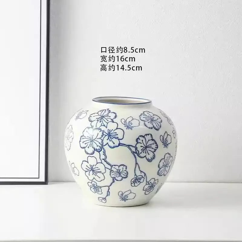 Vase céramique bleu et blanc, style rétro chinoiseries (vue 19) - Nesty