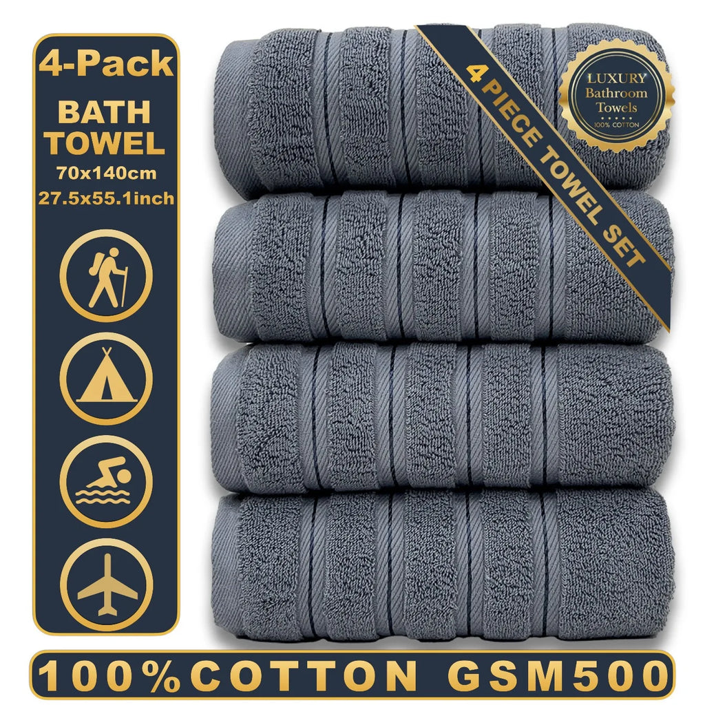 Set de 4 serviettes de bain noires en coton égyptien — 70 x 140 cm - Nesty (vue 2)