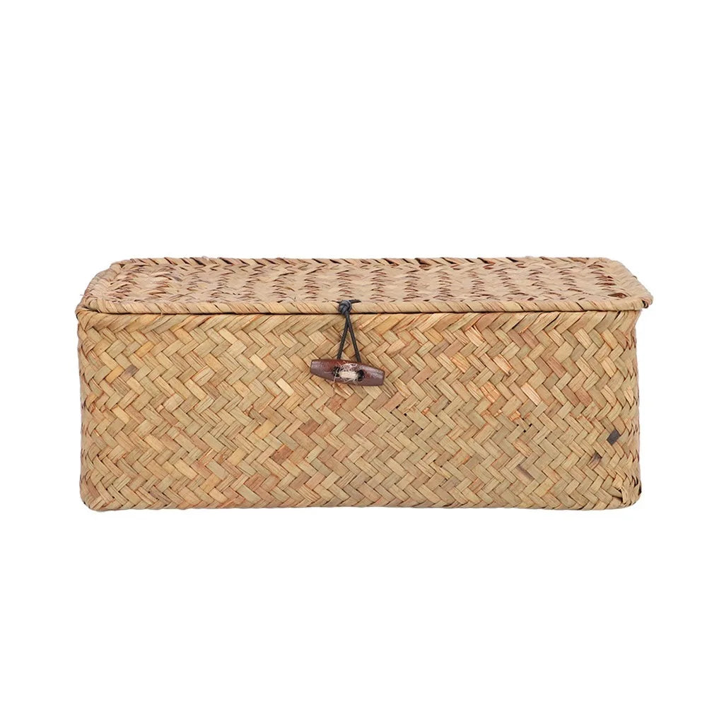 Panier rectangulaire en jonc de mer tressé avec couvercle - Nesty (vue 7)