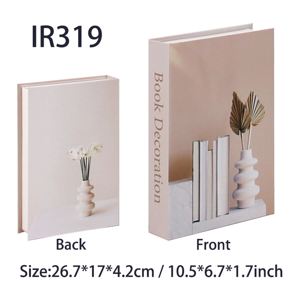 Faux livre décoratif boîte de rangement style nordique, couverture Book Decoration, vase blanc et feuille de palmier séchée sur fond rose (vue 44) - Nesty