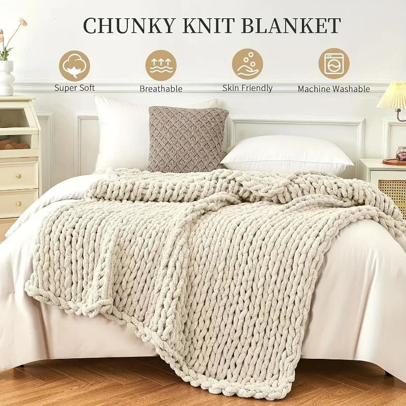 Plaid tricoté chunky knit Nesty - Étalé sur lit, caractéristiques super doux, respirant, lavable en machine