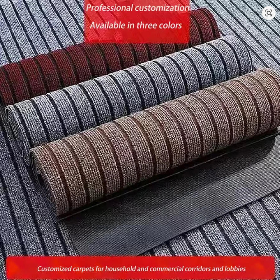 Tapis long à rayures classiques — cuisine et entrée - Nesty, rouleaux disponibles en 3 coloris : bordeaux, gris et marron, à rayures