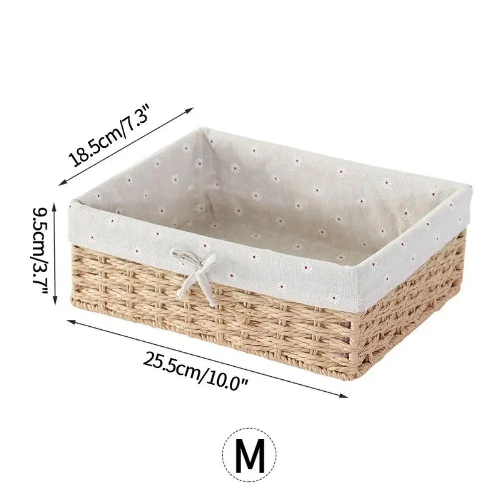 Panier de rangement tressé rectangulaire en lin avec couvercle - Nesty (vue 7)