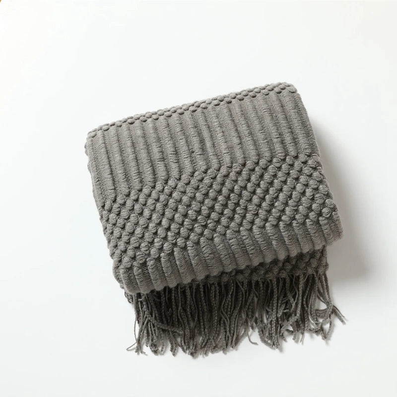 Plaid tricoté bohème blanc cassé oversize à franges (vue 8) - Nesty