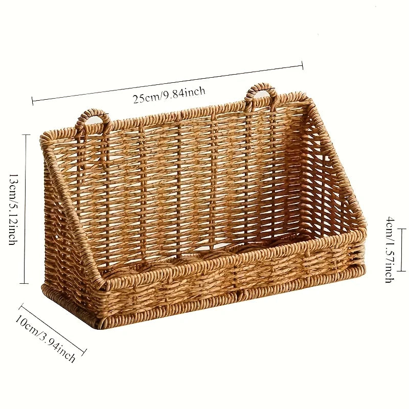 Panier mural tressé en rotin avec crochets, rangement rustique - Nesty (vue 3)