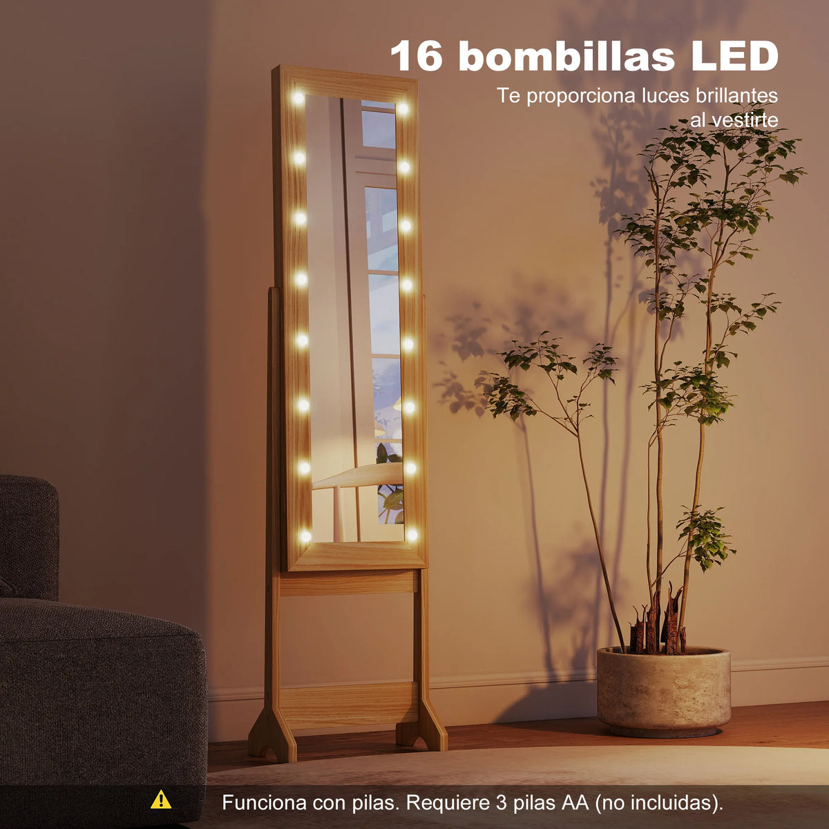 Coiffeuse miroir en bois avec rangement bijoux et éclairage LED (vue 5) - Nesty