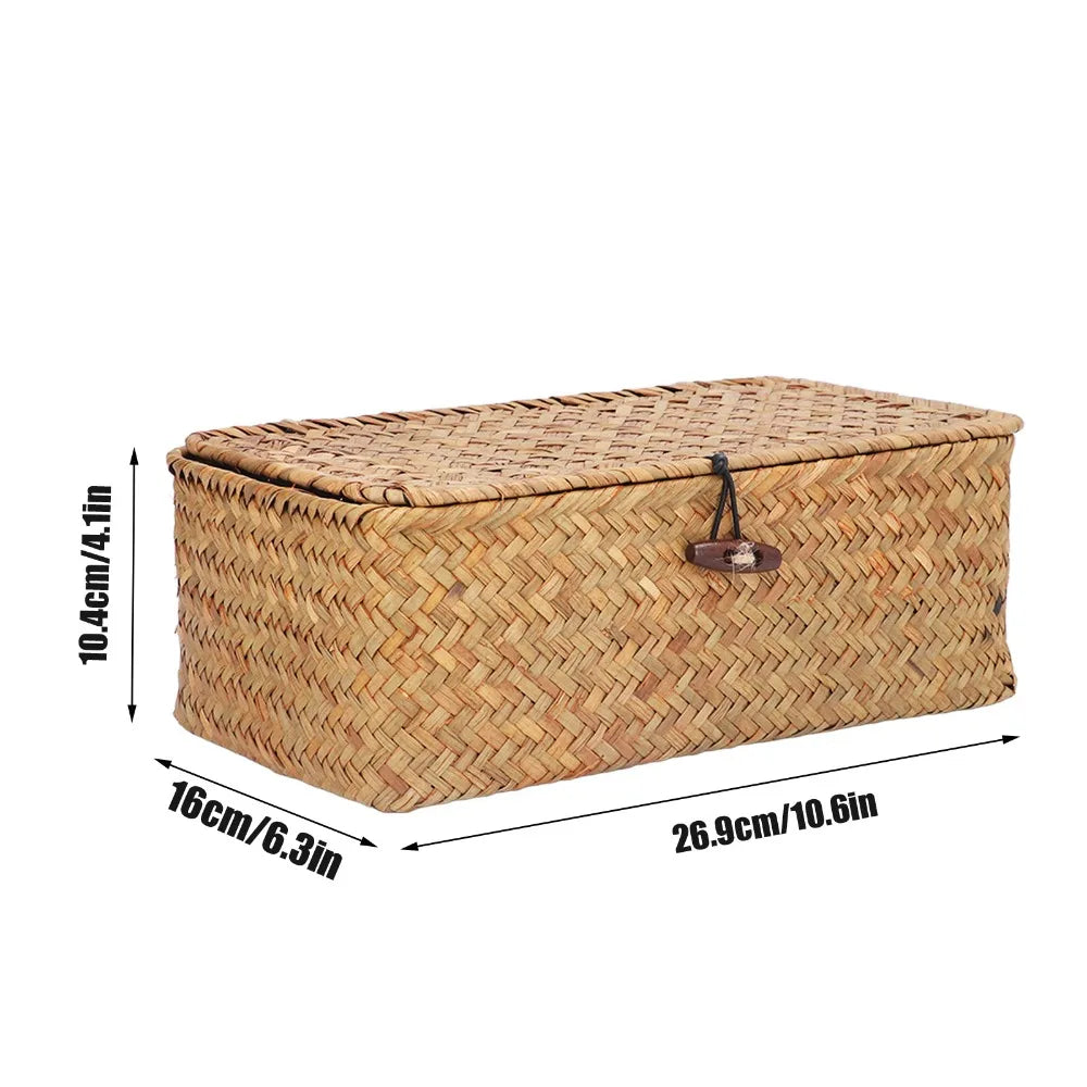 Panier rectangulaire en jonc de mer tressé avec couvercle - Nesty (vue 6)