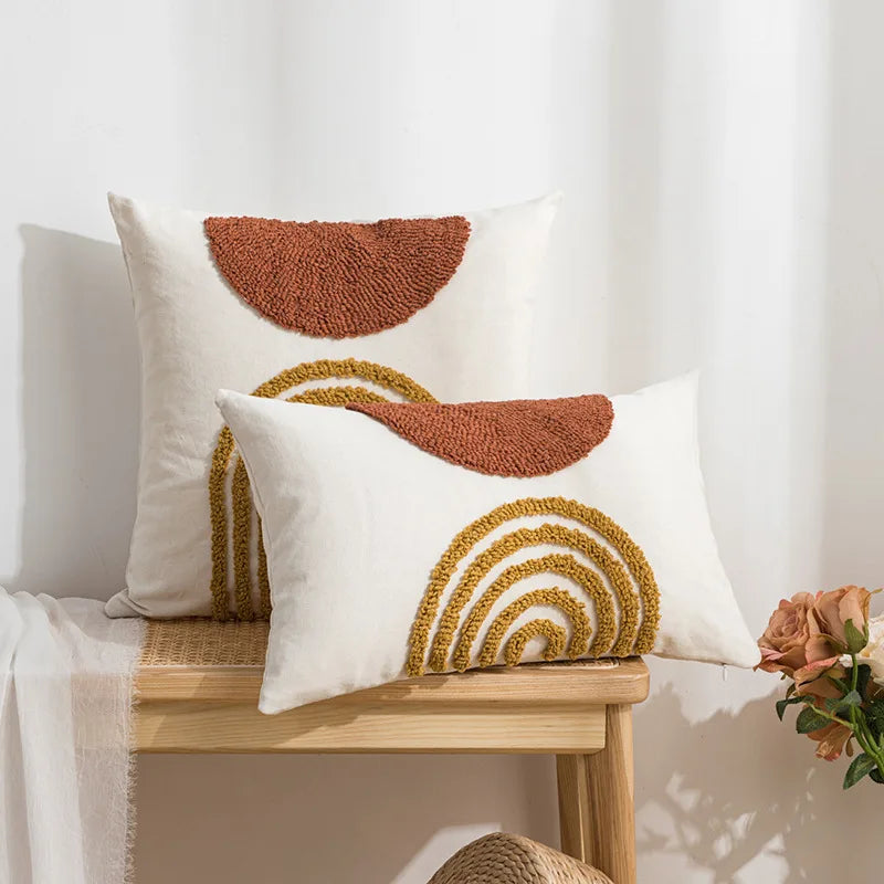Housse de coussin bouclette — broderie géométrique bohème (vue 5) - Nesty