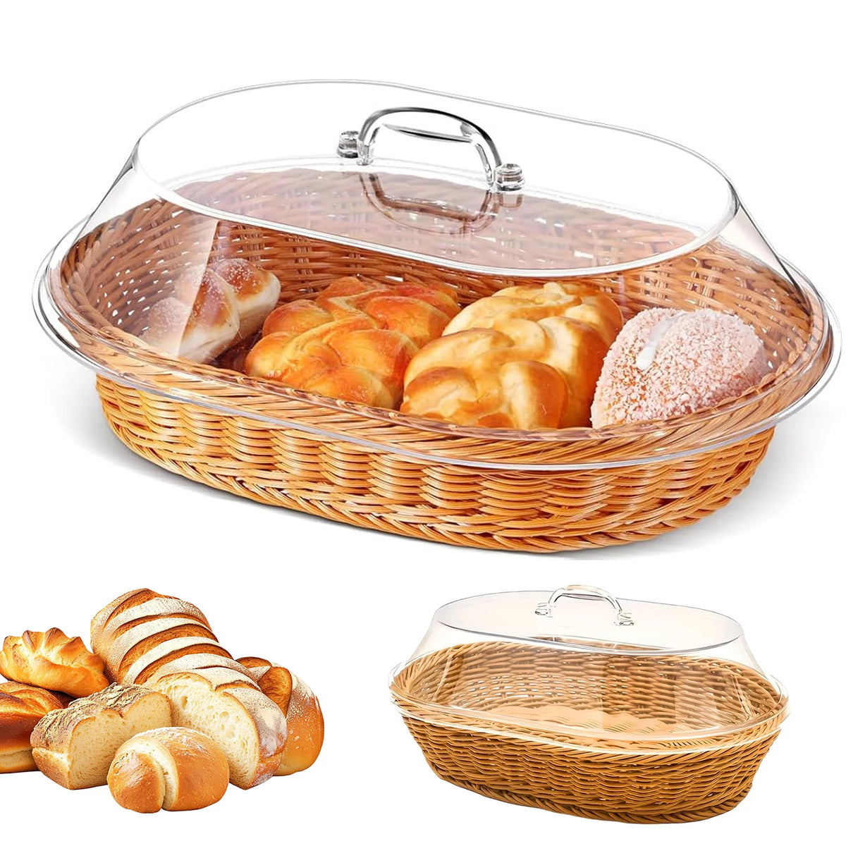Corbeille effet rotin avec couvercle transparent - Nesty (vue 1)