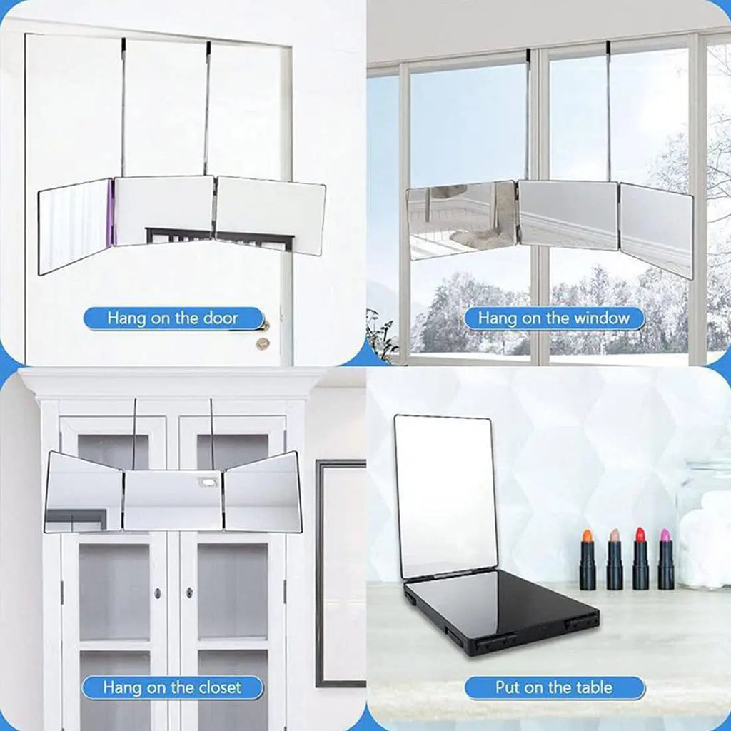 Miroir de maquillage pliable LED Nesty - Scénarios d'installation, sur porte, fenêtre, armoire ou table