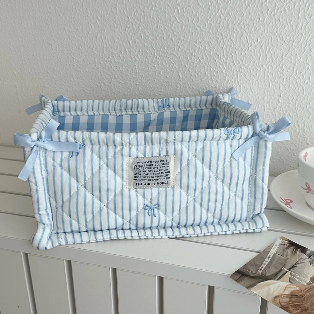Panier de rangement matelassé pliable, rayures bleues - Nesty (vue 12)