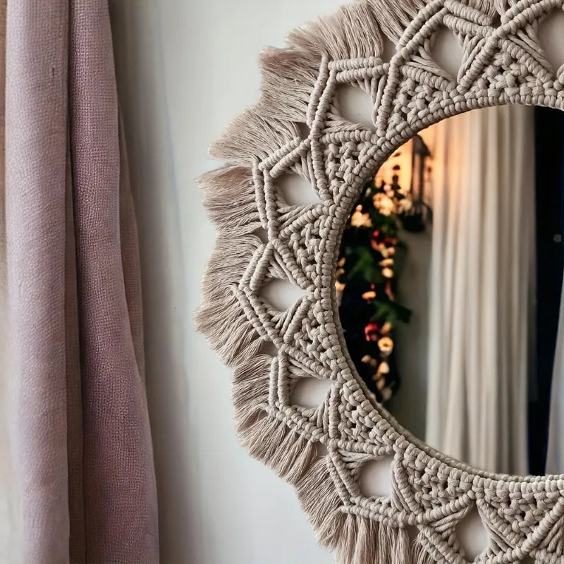 Miroir mural tressé en corde de coton, style bohème (vue 5) - Nesty